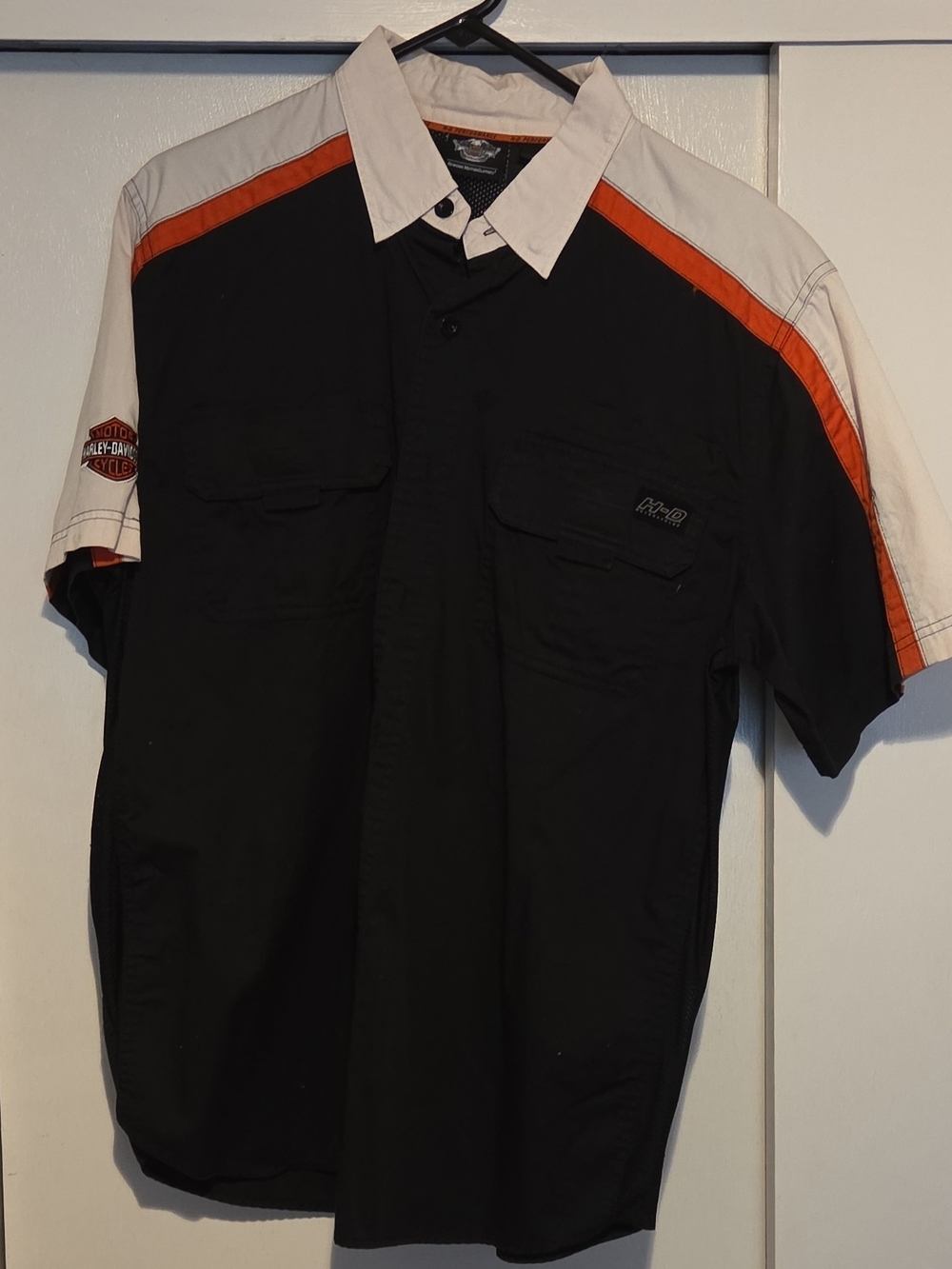 Harley-Davidson Black, White and Orange Short-Sleeve Button-Down Shirt